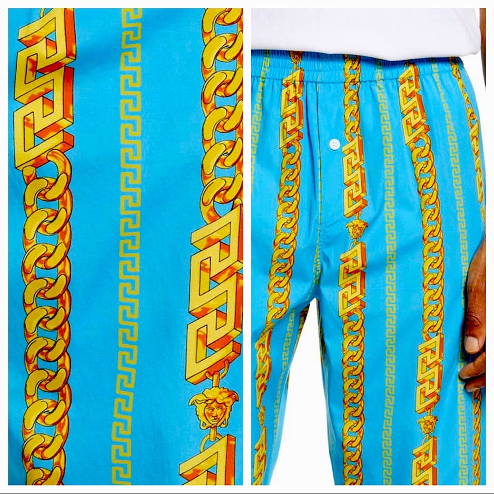 Versace Chainlink Sky+Gold Men’s Pajama Pants Size 5 NWT